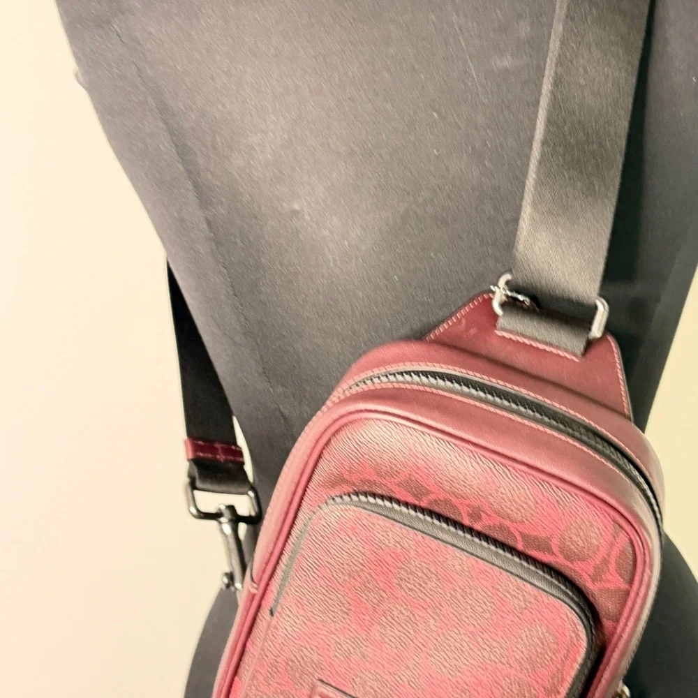 Coach CV763 racer sling pack in signature canvas Black Current unisex